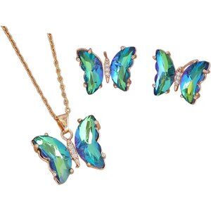 Minimalist Butterfly Necklace and Earrings Gift Set - Dainty Zirconia Sparkle